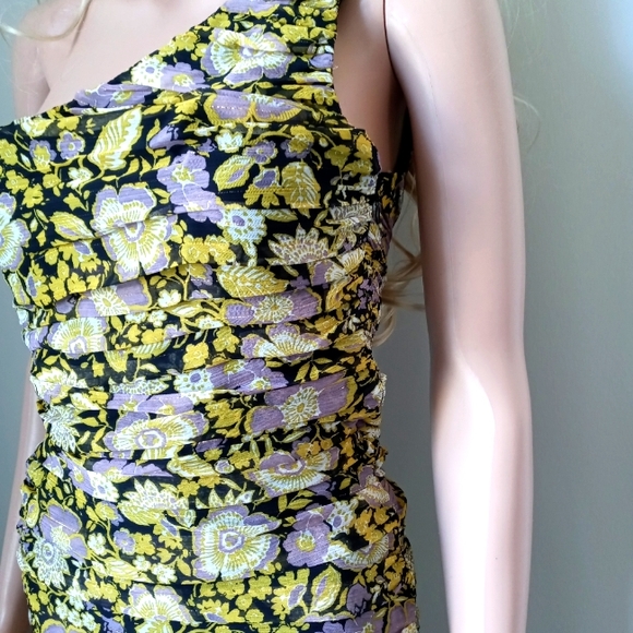 Zara One Shoulder Floral Mini Dress Women's Size X-Small NEW - Picture 8 of 12